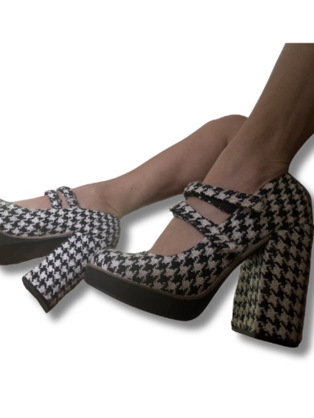 Steve Madden Black & White Houndstooth Mary Jane Platform Pumps